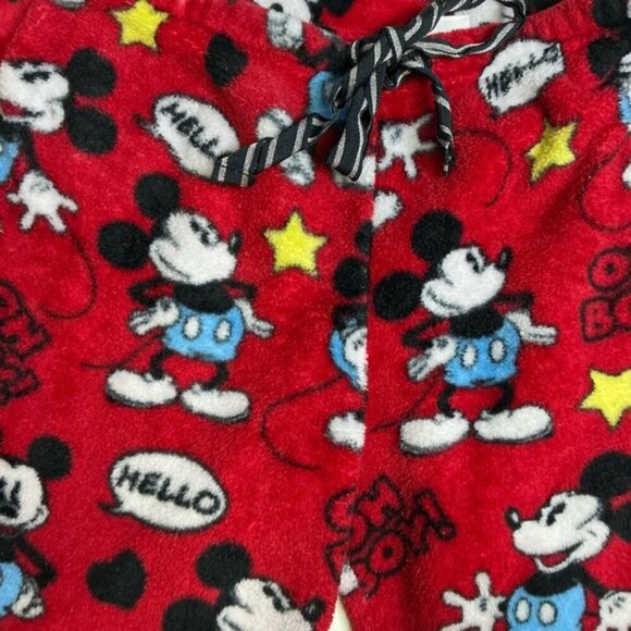 Disney Mickey Mouse Pajama Bottom Sleep Pant Plush Fleece Drawstring Red Women M - Picture 9 of 16